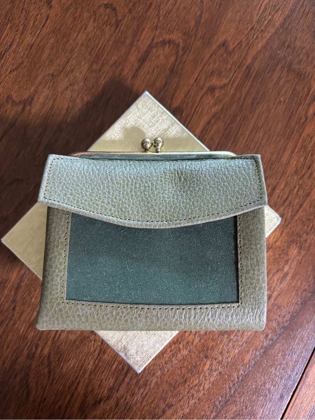 Rolf&acirc;s Sage Green Leather With Suede Insert Card Wallet New In Box Old